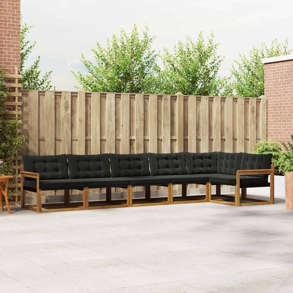 vidaXL Buiten bankenset met kussen 6 pcs Natuurlijk en Zwart