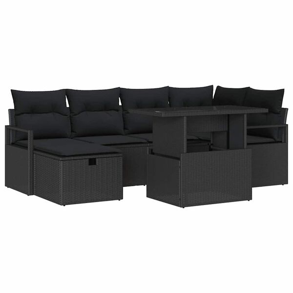 vidaXL Tuin Sofa Set met kussen met opslag 7 pcs Zwart Poly riet