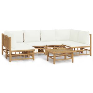 vidaXL 7-delige Loungeset met kussens bamboe cr&egrave;mewit