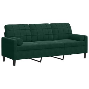vidaXL Driezitsbank met sierkussens 180 cm fluweel donkergroen