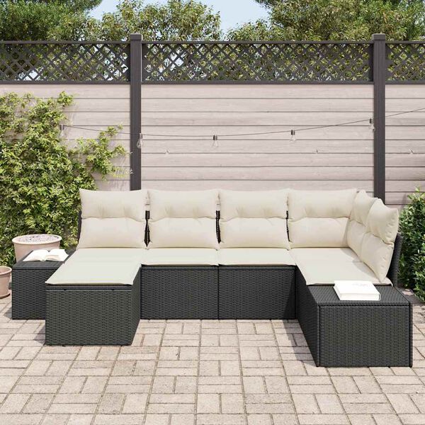 vidaXL Tuin Sofa Set met kussen 6 pcs Zwart en Crème poly rattan