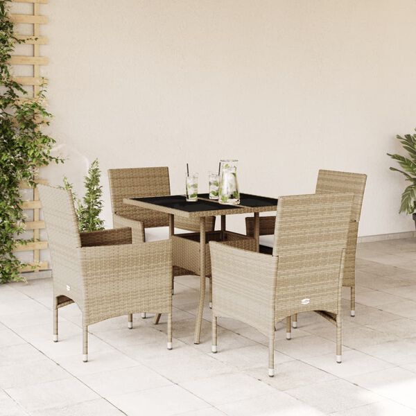 vidaXL 5-delige Tuinset met kussens poly rattan en glas beige