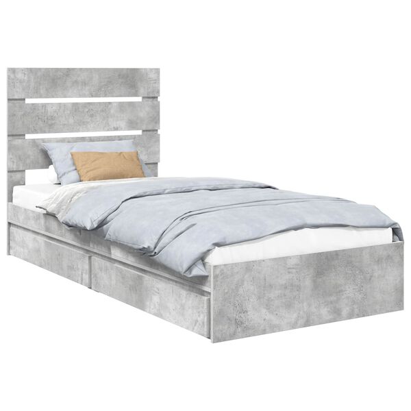 vidaXL Opslag bed met hoofdeinde Beton Grijs 90 x 200 cm Bewerkt hout