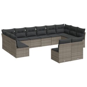 vidaXL 12-delige Loungeset met kussens poly rattan grijs