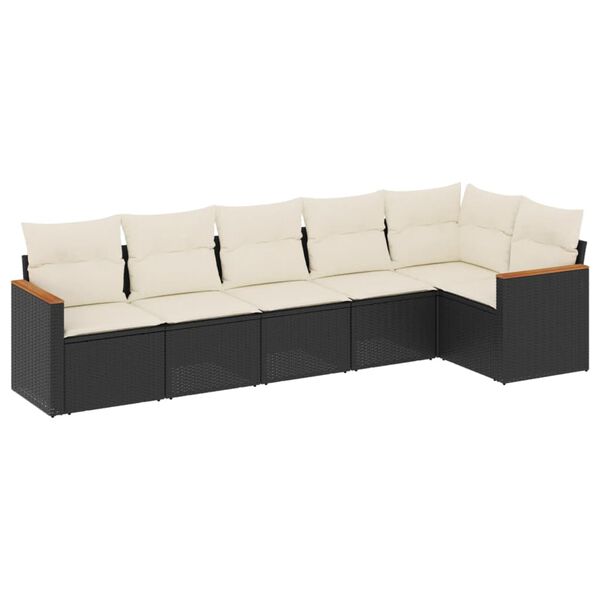 vidaXL 6-delige Loungeset met kussens poly rattan zwart