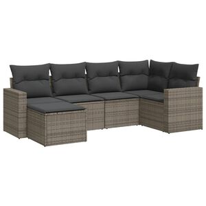 vidaXL 6-delige Loungeset met kussens poly rattan grijs