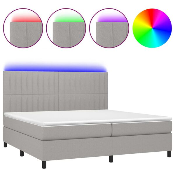 vidaXL Boxspring met matras en LED stof lichtgrijs 200x200 cm