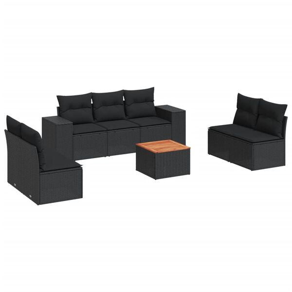 vidaXL 8-delige Loungeset met kussens poly rattan zwart