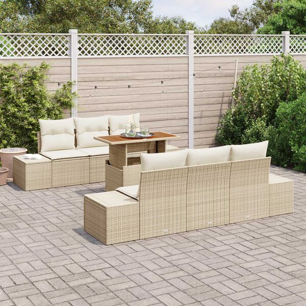 vidaXL Tuin Sofa Set met opslag 7 pcs Beige Poly riet