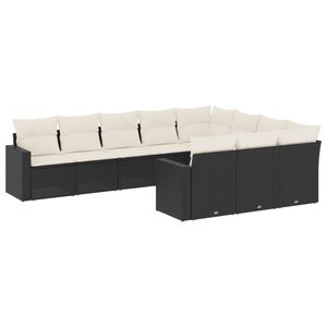 vidaXL 10-delige Loungeset met kussens poly rattan zwart