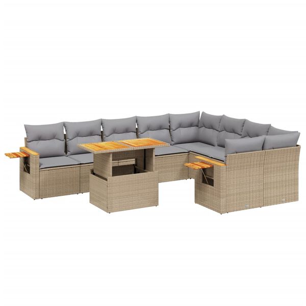 vidaXL 10-delige Loungeset met kussens poly rattan beige