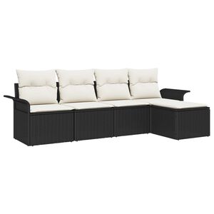 vidaXL Buitensofa met kussen 5 pcs Zwart poly rattan