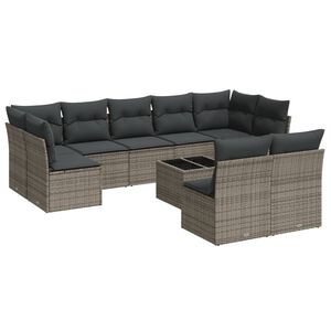 vidaXL 10-delige Loungeset met kussens poly rattan grijs