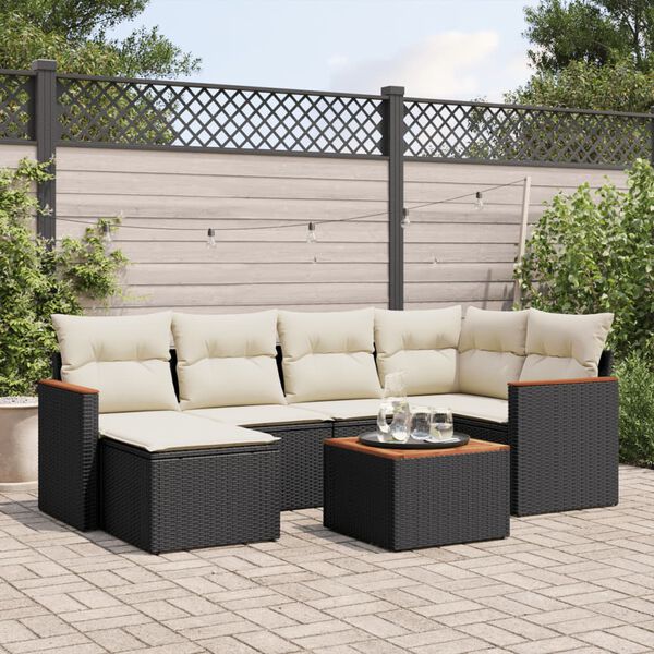 vidaXL 7-delige Loungeset met kussens poly rattan zwart
