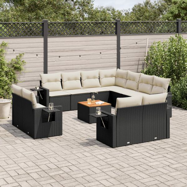 vidaXL 12-delige Loungeset met kussens poly rattan zwart