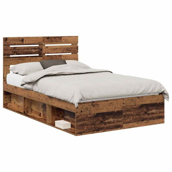 vidaXL Bedframe met hoofdeinde Oudhout 120 x 200 cm Massief grenenhout