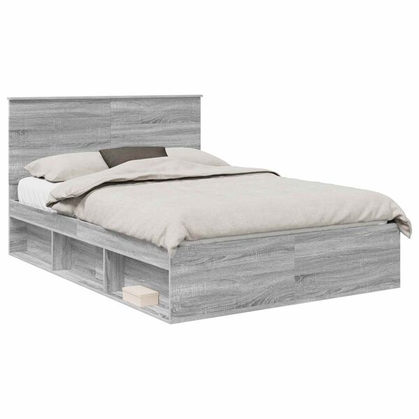 vidaXL Bedframe Grijs Sonoma 140 x 200 cm Massief grenenhout