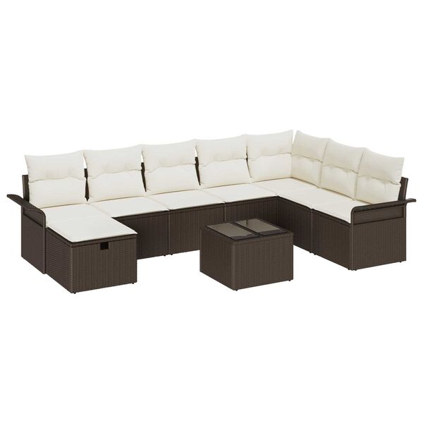 vidaXL Tuin Sofa Set met kussen 9 pcs Bruin en Cr&egrave;me poly rattan