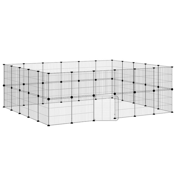vidaXL Huisdierenkooi met deur 44 panelen 35x35 cm staal zwart