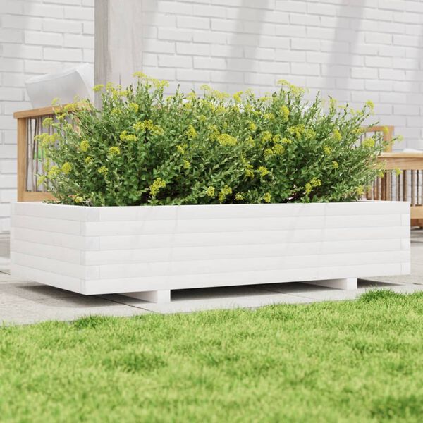 vidaXL Plantenbak 110x60x26,5 cm massief grenenhout wit