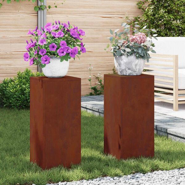 vidaXL Plantenstandaard 2 pcs Roestig 24 x 24 x 55 cm Cortenstaal