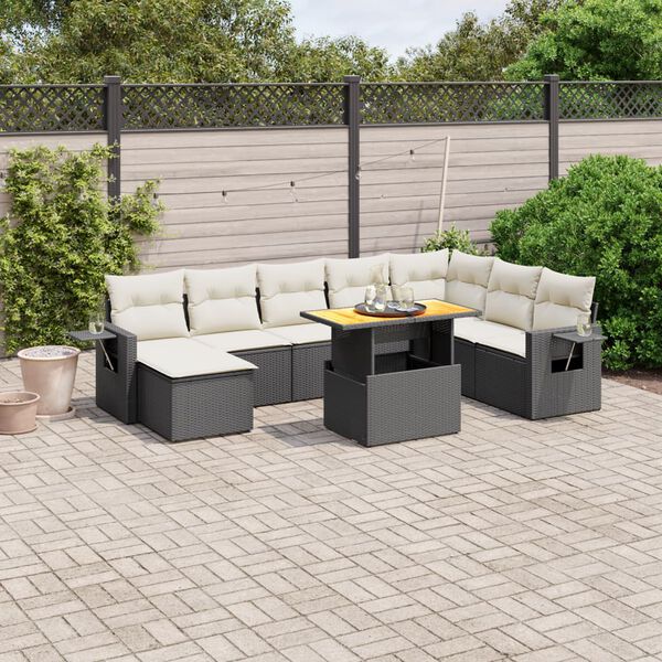 vidaXL 9-delige Loungeset met kussens poly rattan zwart