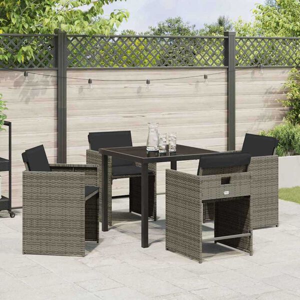 vidaXL Tuin eettafelset 5 pcs Grijs poly rattan