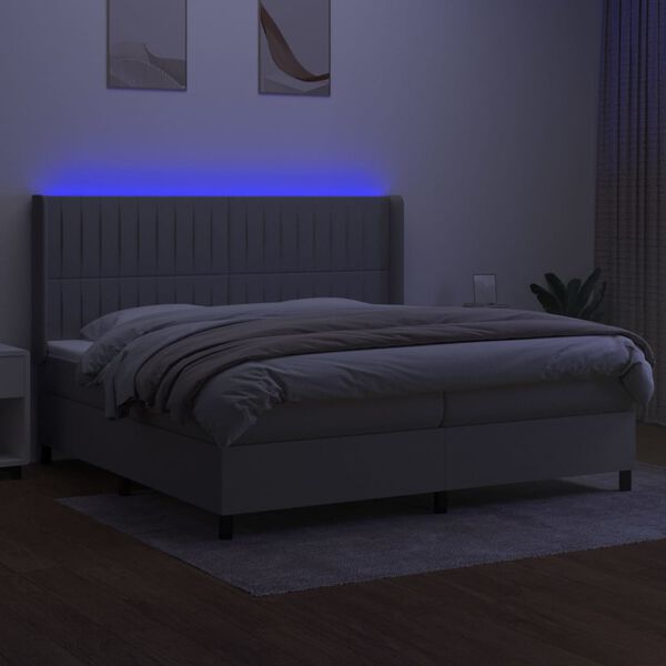 vidaXL Boxspring met matras en LED stof lichtgrijs 200x200 cm