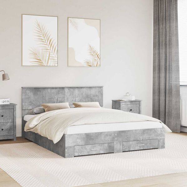 vidaXL Bedframe met hoofdeinde Beton Grijs 160 x 200 cm Bewerkt hout