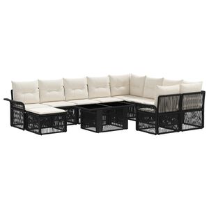 vidaXL Tuinbankenset 11 st Zwart en Cream Wit poly rattan