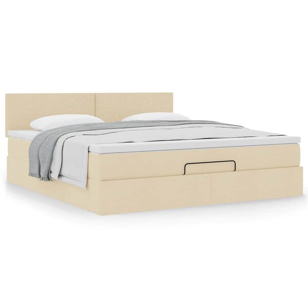 vidaXL Ottoman bed met matras 160x200cm stof crèmekleurig