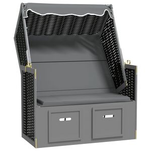 vidaXL Strandstoel met luifel poly rattan en hout antraciet en zwart