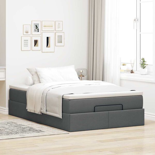 vidaXL Ottoman bed met matras 120x200cm stof donkergrijs