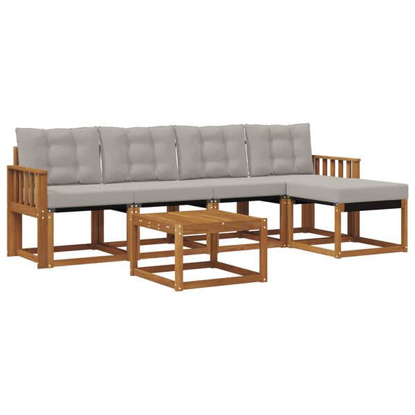 vidaXL Buiten bankenset met kussen 6 pcs Natuurlijk en Lichtgrijs