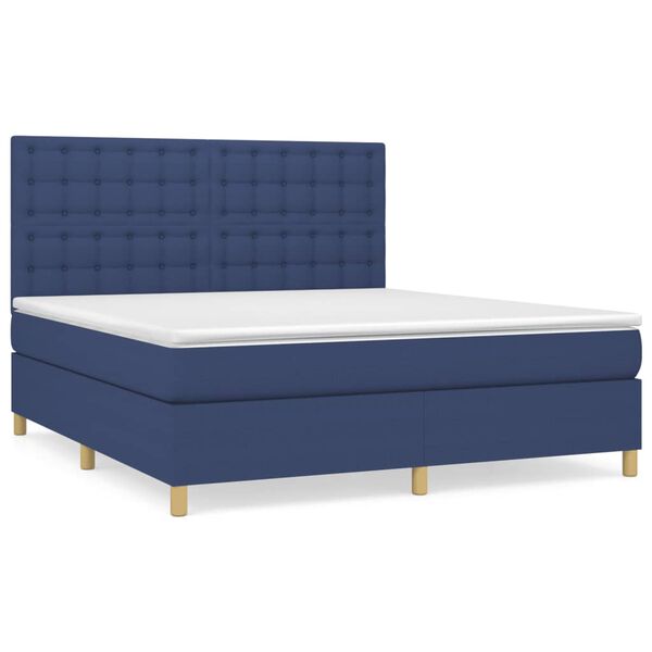vidaXL Boxspring met matras stof blauw 160x200 cm