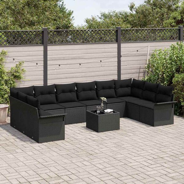 vidaXL Tuin Sofa Set met kussen 11 pcs Zwart Poly riet