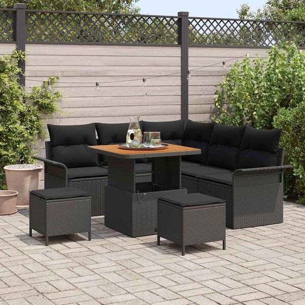 vidaXL Tuin Sofa Set met kussen met opslag met kussen 8 pcs Zwart