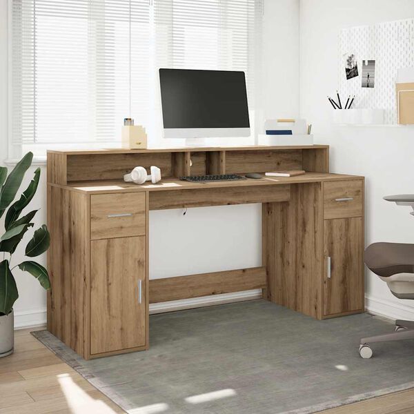 vidaXL Bureau met LED-verlichting 160x55x91 cm hout artisanaal eiken