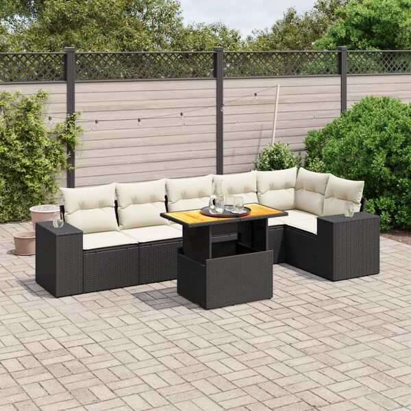 vidaXL 7-delige Loungeset met kussens poly rattan zwart