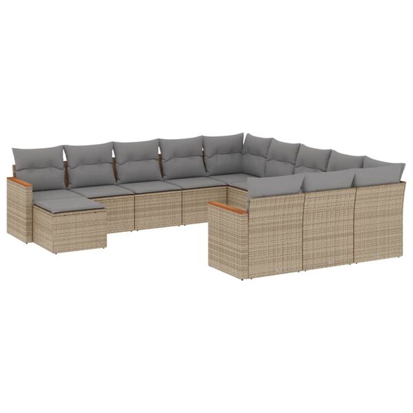 vidaXL 12-delige Loungeset met kussens poly rattan gemengd beige