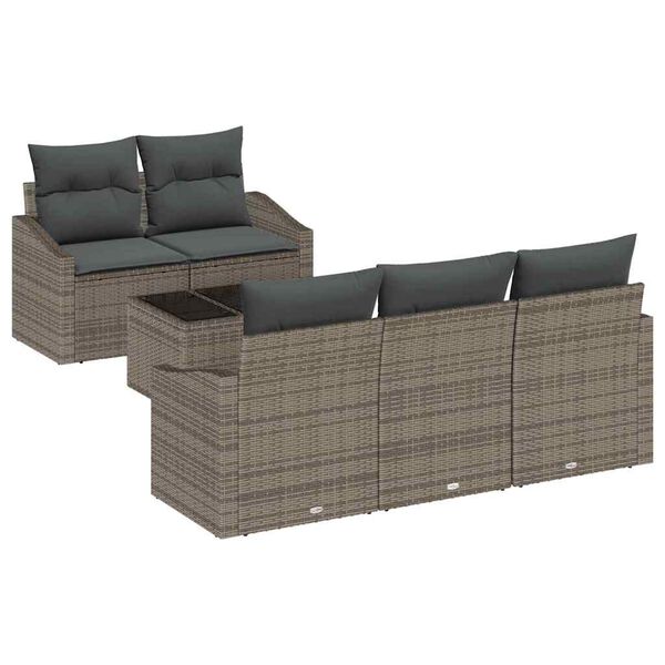 vidaXL Bankstel met kussen met kussen 6 pcs Grijs poly rattan