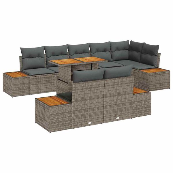 vidaXL Tuin Sofa Set met opslag 9 pcs Grijs Poly riet
