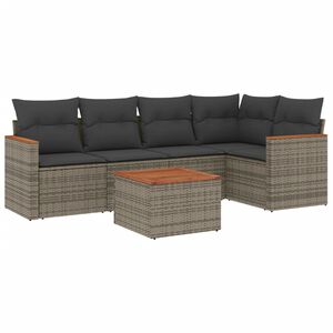 vidaXL 6-delige Loungeset met kussens poly rattan grijs