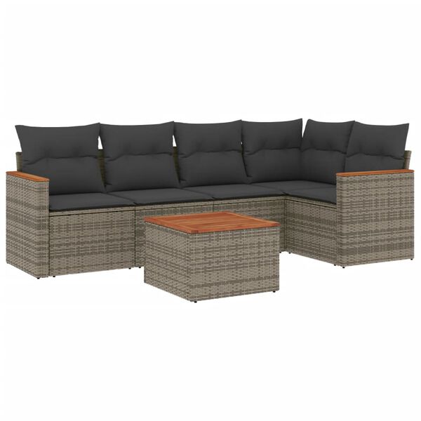 vidaXL 6-delige Loungeset met kussens poly rattan grijs