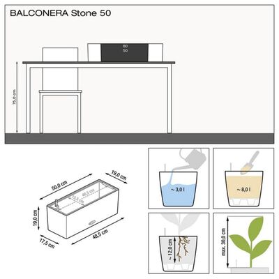LECHUZA BALCONERA Stone 50 kwartswit 15657