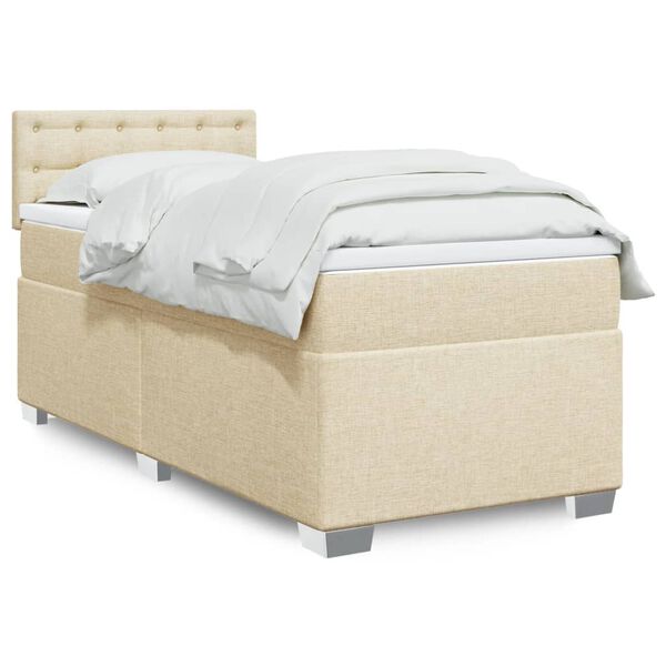 vidaXL Boxspring met matras stof cr&egrave;mekleurig 100x200 cm