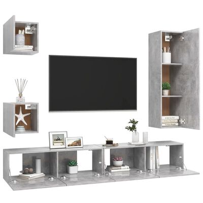 vidaXL 5-delige Tv-meubelset spaanplaat betongrijs