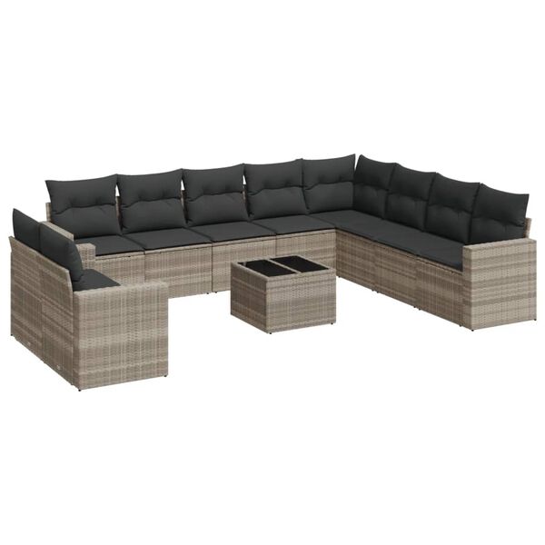 vidaXL 11-delige Loungeset met kussens poly rattan lichtgrijs