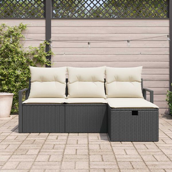 vidaXL Tuin Sofa Set met kussen met opslag 4 pcs Zwart Poly riet