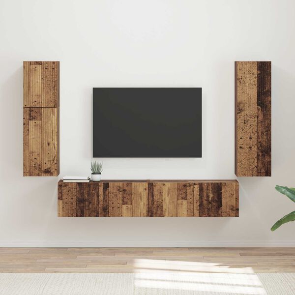 vidaXL Tv-meubelset Wandgemonteerd 4 pcs Oudhout Bewerkt hout